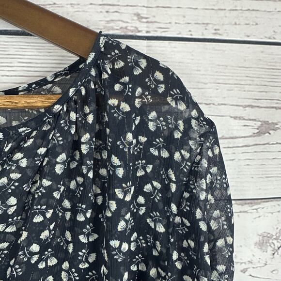 J Crew Blouse Womens Blue Metallic Floral Puff Sleeve Office Career Lined Top - Picture 2 of 11